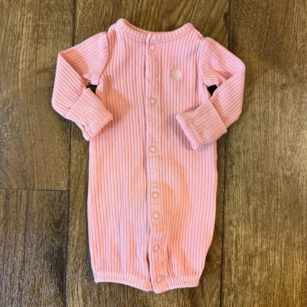 Carters Baby Girl Preemie 1 PC Outfit Pink Ribbed Cotton Snaps Into Gown Clothes